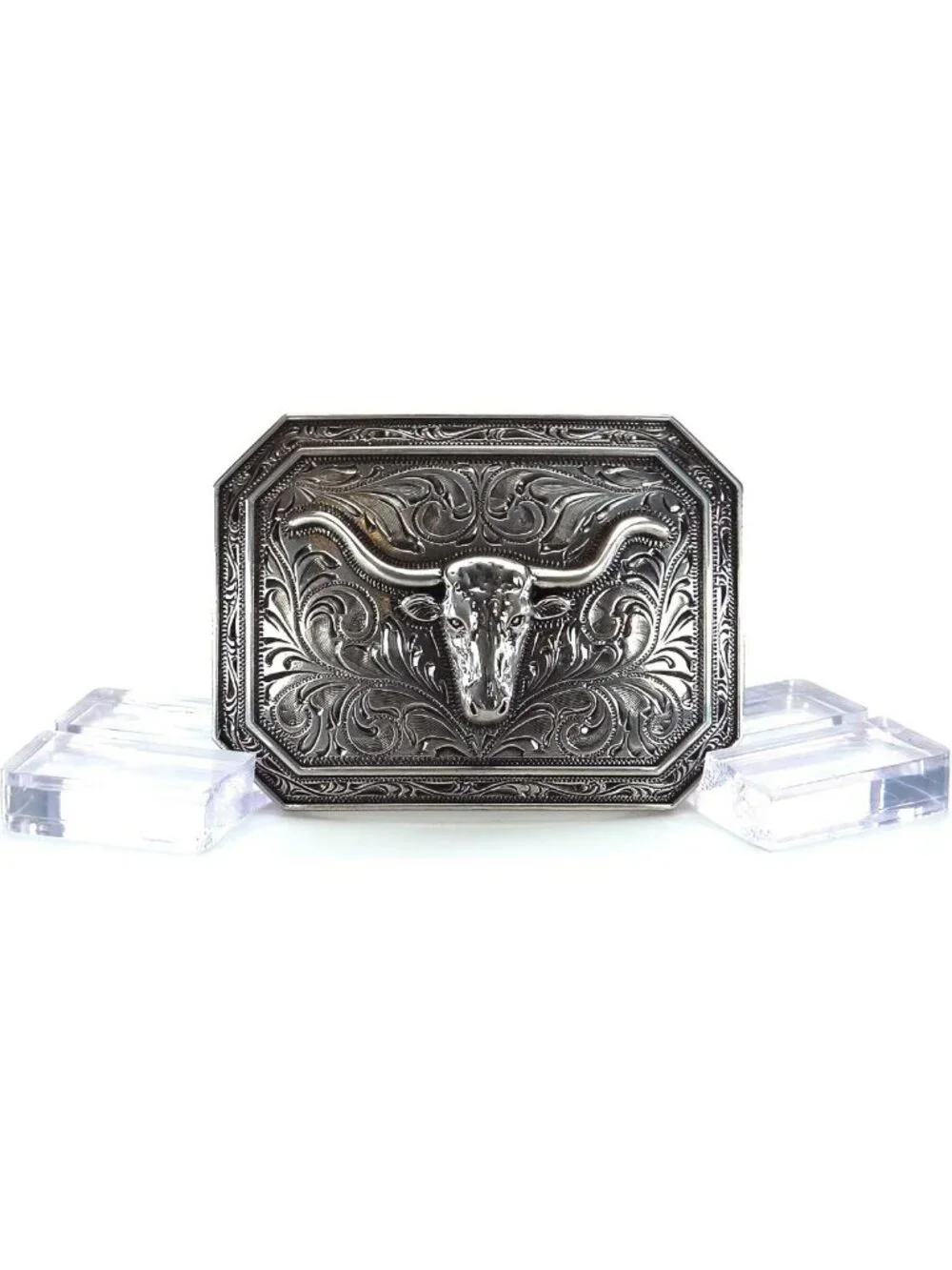 Men's Longhorn Rectangle Buckle - Western Style, Durable Metal, Perfect Gift